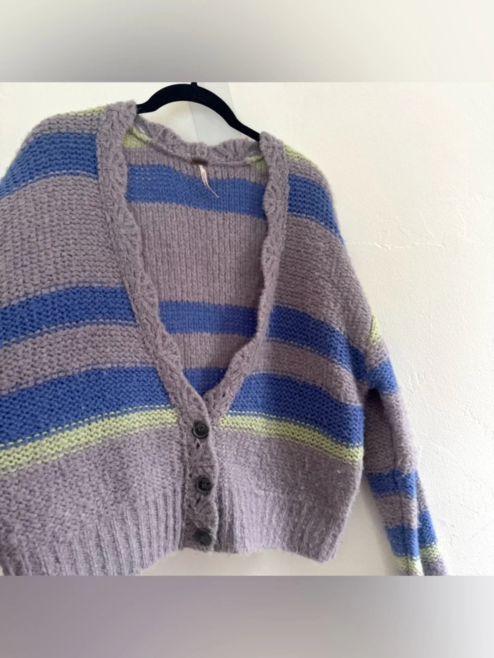 Free People Fine Time Stripe Alpaca Wool Blend Cardigan Sweater Chunky Knit Boho